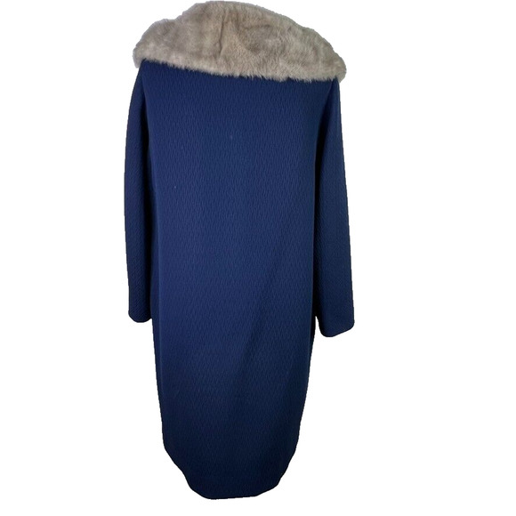 Vintage Women's Size M Rosewin Forstmann Fur‎ Trim Wool Coat Blue - Picture 2 of 13